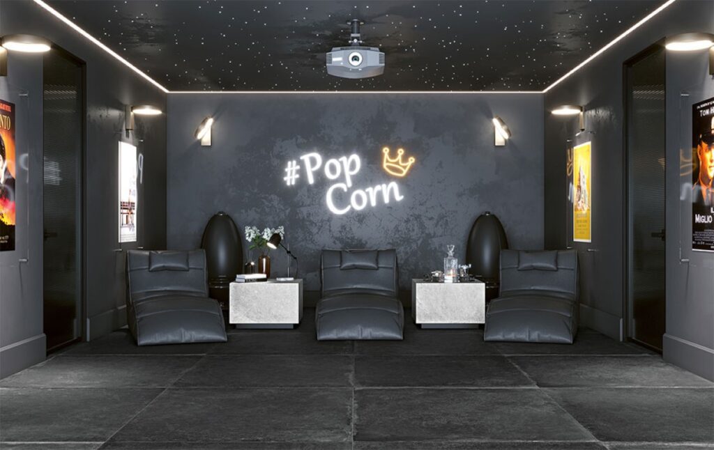 Serenissima Materica Nero vloer en wand in een lounge