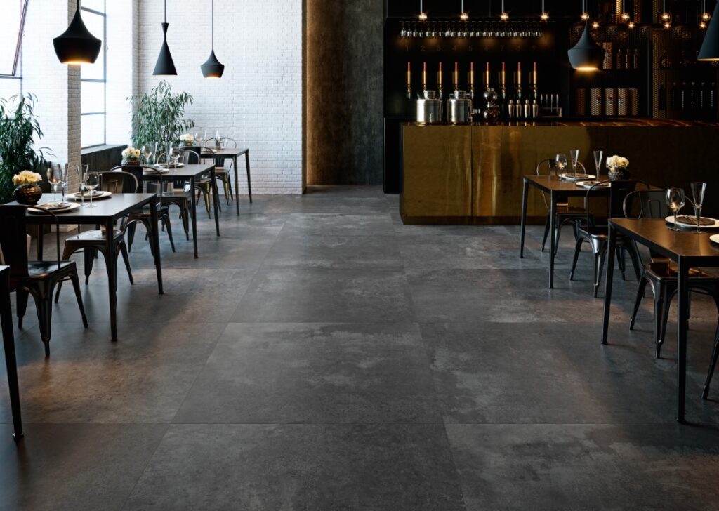 Grespania Moma Antracita vloer in een restaurant