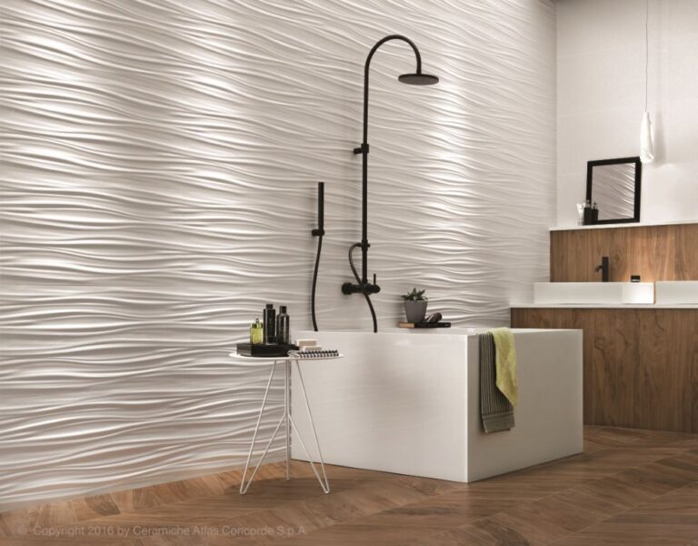 Atlas Concorde 3D Wall Design White Ribbon wandtegels in een badkamer