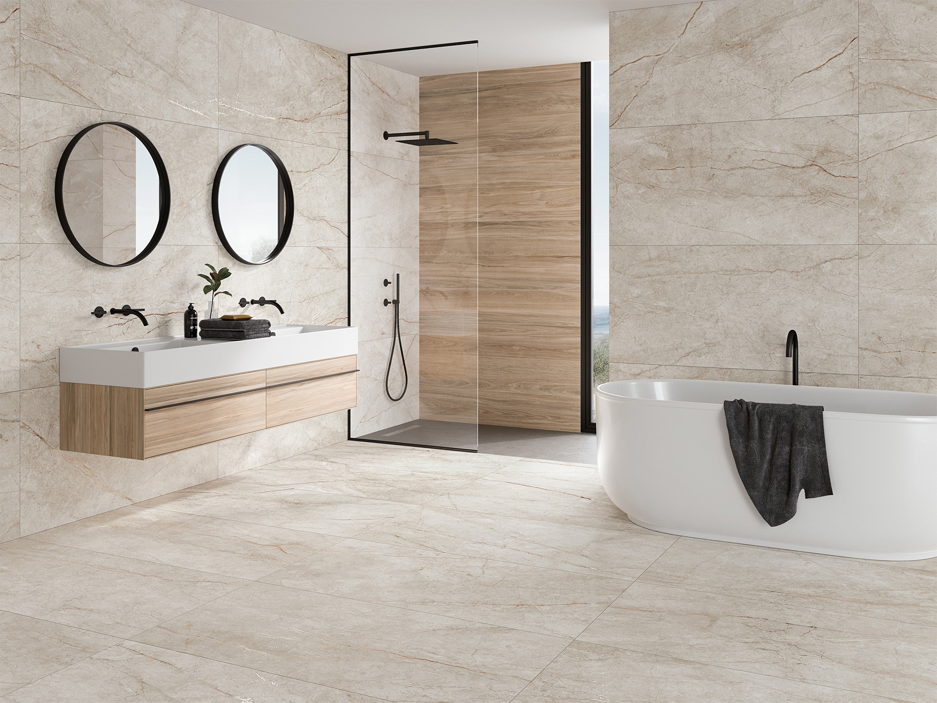 Natuursteenlook tegels in een interieur