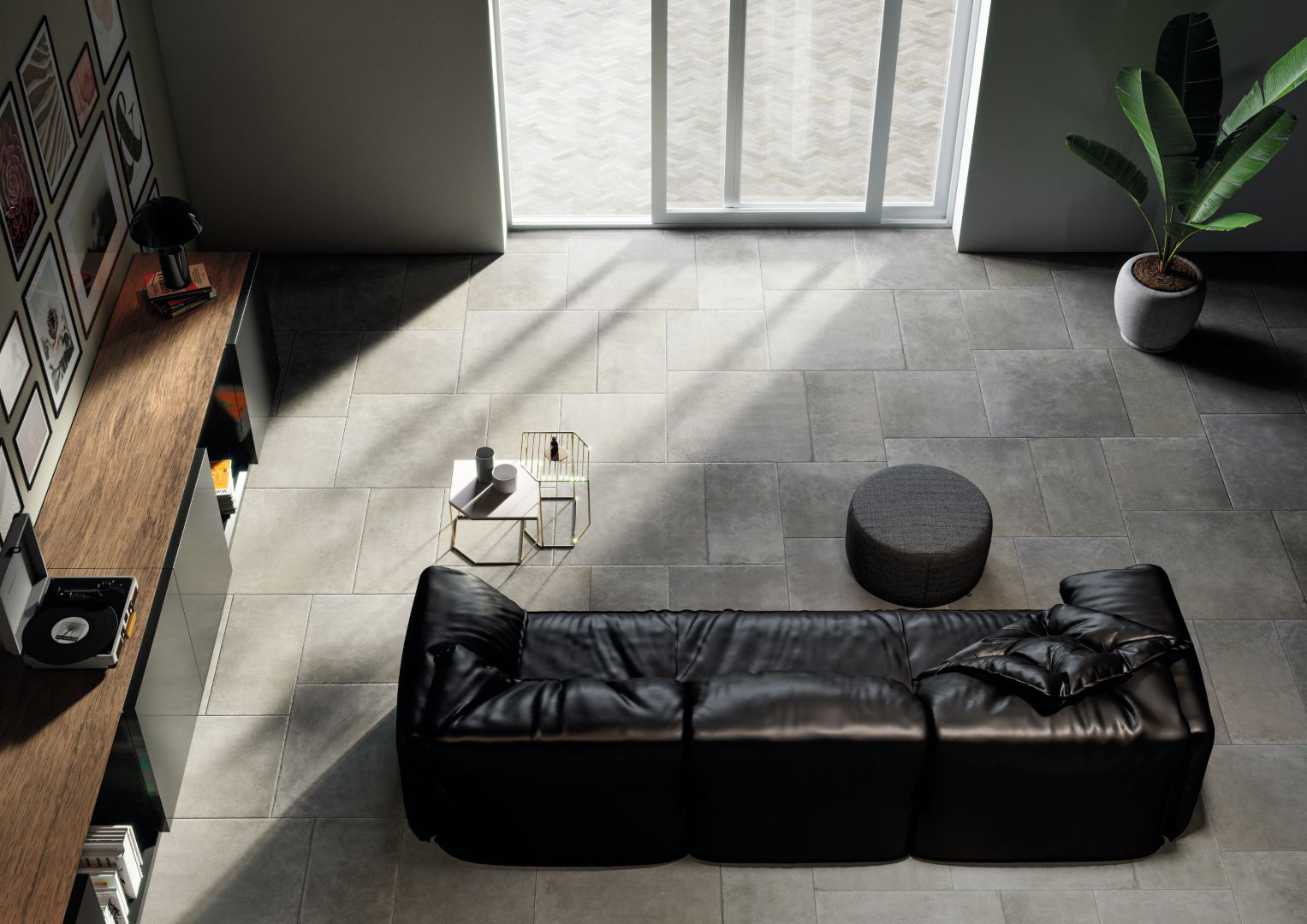 Woonkamer met een vloer van Douglas & Jones Castles Cenere